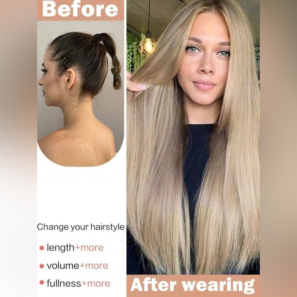 Human hair blend 24 in Blonde with Highlights Straight long Hair‎ Extensions - Picture 9 of 9